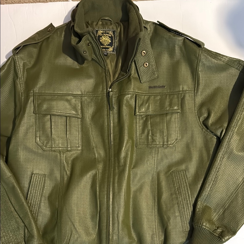 Olive Green Military Field Jacket with Stand-Up Collar